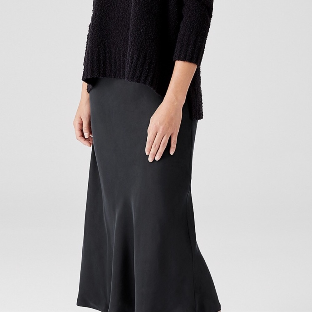 EILEEN FISHER 100% Silk Long Black Skirt Size Large